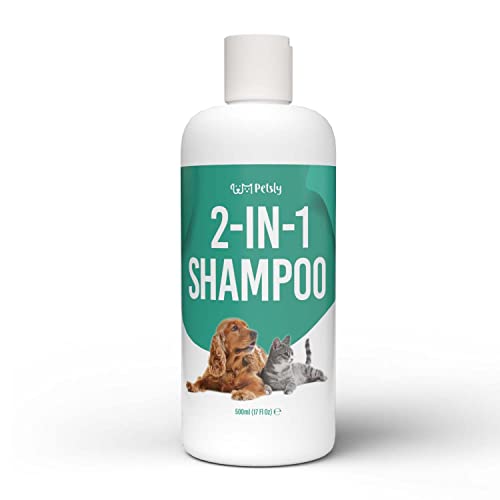 PETSLY 2-in-1 Hundeshampoo & Katzenshampoo mit Conditioner + Aloe Vera [500ml] - Reinigende Katzen & Hunde Shampoo Fellpflege für kuschelig weiches Haustierfell, Hundeschammpo, Hundeshampoo sensitiv von Petsly