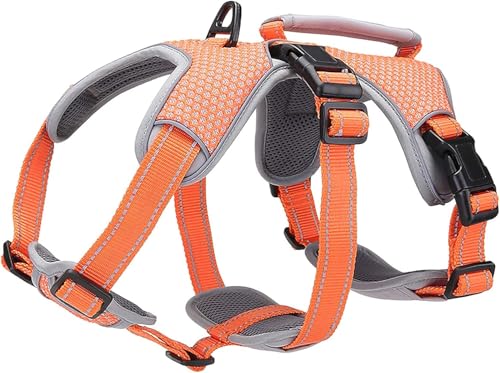 BELPRO Mehrzweck-Hundegeschirr, ausbruchsicher, kein Ziehen, reflektierend, verstellbare Weste mit strapazierfähigem Griff, Hundegeschirr für große/aktive Hunde (Orange, XL) von BELPRO