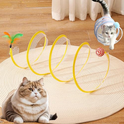 Selbstspiel Katze Jagd Spiraltunnel Spielzeug, Spiraltunnel mit Verschleiß- und Bissfest für Katzen Indoor (Rund) von BENBCING
