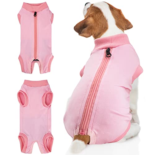 BENCMATE Hunde-Genesungsanzug, nach Operationen, professioneller Einteiler für Hunde, mit Reißverschluss, Bauchwundbandagen, Ersatz für E-Halsband und Kegel, Hunde-Einteiler (Größe M, Rosa) von BENCMATE