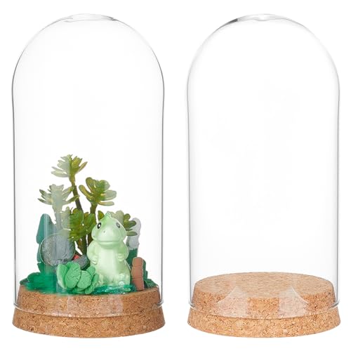 BENECREAT 2 Set 80x160 mm Glaskuppel Mit Sockel, Dekorative Kuppel Mit Korkdeckeln Cloche Glockenglas Für Blumenpflanzen, Proben, Kunsthandwerk, Innendurchmesser: 74.5 mm von BENECREAT