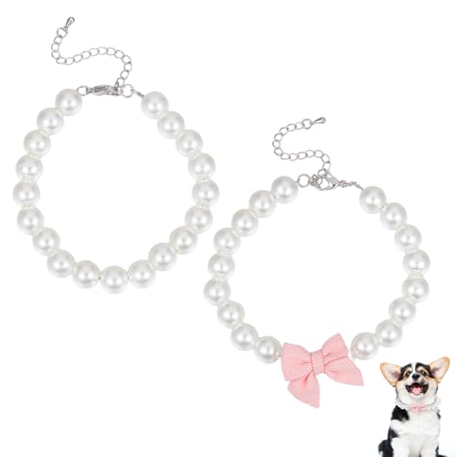 BENECREAT 2 Stück 2 Stile Hund Katze Perlenhalsband, 20,3 - 21,6 cm, Perlenschleife, Haustierhalsband mit rosa Schleife, Anhänger für Haustierpflege, Party-Kostüm BENECREAT 2 Stück 2 Stile Hund Katze Perlenhalsband, 20,3 - 21,6 cm, Perlenschleife, Haustierhalsband mit rosa Schleife, Anhänger für Haustierpflege, Party-Kostüm von BENECREAT