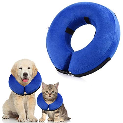 Aufblasbar Halsband für Haustier Trichter Hund Hundehalsbänder Nach Biss Hundekegel weich Recovery Collar Cone für Hautausschläge Blue,XL von BENHAI