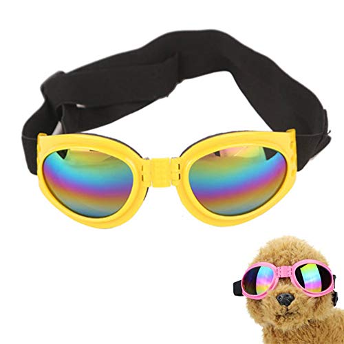 BENHAI Hunde Sonnenbrille Hundebrille Für Kleine Hunde Schutzbrille wasserdichte Hundebrille Augenschutzbrille Gläser für Katzen Hundebrille Augenschutz Yellow von BENHAI