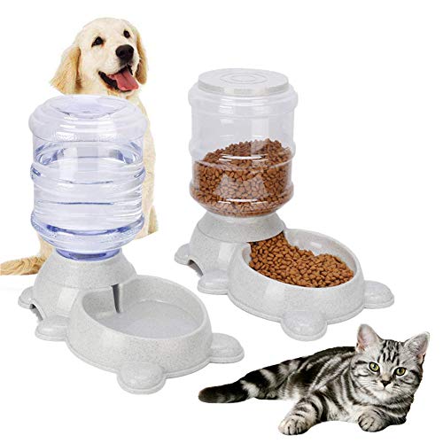 Futterspender Katze Automatischer Futterspender Tierfutterautomat Kätzchen-Nahrungsmittelzufuhr Futterautomat für kleine und mittlere Haustiere Gray,Feeder Set von BENHAI