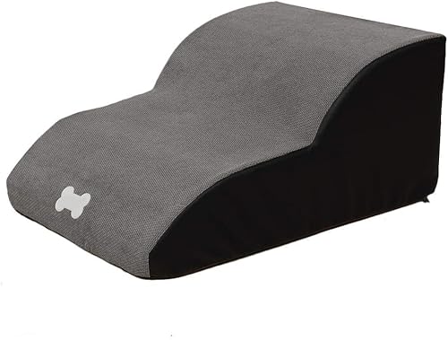 BERNOI Haustiertreppe / 2 Stufen rutschfeste Haustiertreppe / Hochdichte Schaumstoff-Hunderampen / Tragbare Haustierleiter Sofa Bettleiter / mit waschbarem Bezug / für kleine Haustiere (Grau) von BERNOI