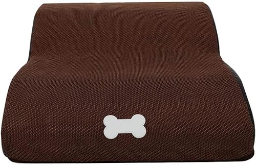 Haustiertreppe / 2 Stufen rutschfeste Haustiertreppe / Hochdichte Schaumstoff-Hunderampen / Tragbare Haustierleiter Sofa Bettleiter / mit waschbarem Bezug / für kleine Haustiere (Braun) von BERNOI