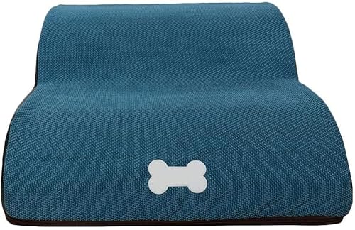 Haustiertreppe / 2 Stufen rutschfeste Haustiertreppe / Hochdichte Schaumstoff-Hunderampen / Tragbare Haustierleiter Sofa Bettleiter / mit waschbarem Bezug / für kleine Haustiere (blau) von BERNOI
