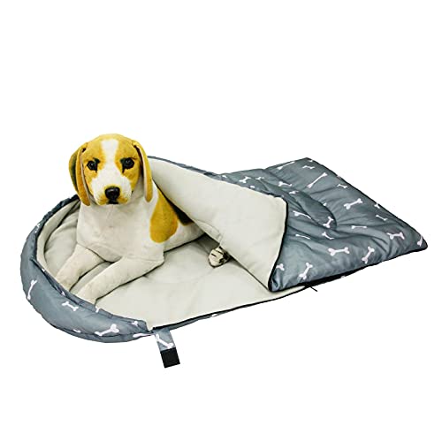 Hunde-Schlafsack/tragbares Reise-Hundebett mit Aufbewahrungstasche/leichter wasserdichter Haustierschlafsack/für drinnen und draußen, warm, Camping, Wandern, Rucksackreisen (grau) von BERNOI