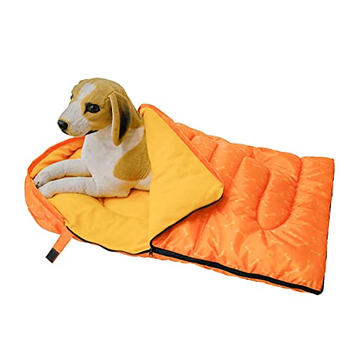 Hunde-Schlafsack/tragbares Reise-Hundebett mit Aufbewahrungstasche/leichter wasserdichter Haustierschlafsack/für drinnen und draußen, warm, Camping, Wandern, Rucksackreisen (orange) von BERNOI