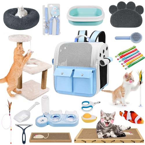 Kitten Starter Supplies Starter Kit, 20 Stück Essentials, einschließlich Bett, Tragetasche, Katzentoilette, Box, Halsband, Schüsseln und mehr, perfekt für neue Katzenbesitzer – Blau Kitten Starter Supplies Starter Kit, 20 Stück Essentials, einschließlich Bett, Tragetasche, Katzentoilette, Box, Halsband, Schüsseln und mehr, perfekt für neue Katzenbesitzer – Blau von BERXOL