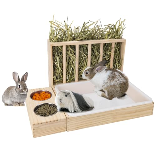 BESNEW 3-in-1 Kaninchen-Heu-Futterstation mit Katzentoilette, Holz-Heu-Futterstation mit 2 Näpfen und Katzentoilette für Meerschweinchen, Chinchilla, Hasen und andere Kleintiere, großes BESNEW 3-in-1 Kaninchen-Heu-Futterstation mit Katzentoilette, Holz-Heu-Futterstation mit 2 Näpfen und Katzentoilette für Meerschweinchen, Chinchilla, Hasen und andere Kleintiere, großes von BESNEW
