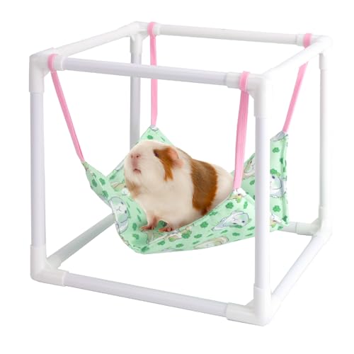 BESNEW Wasserdichte Meerschweinchen-Hängematte mit Ständer, niedliche Meerschweinchen-bedruckte Hängematte für Meerschweinchen, Kaninchen, Frettchen, Hamster, Versteck, Schlafaktivitäten, bissfest von BESNEW