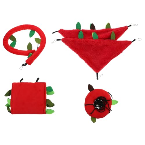 BESPORTBLE 1 Satz Hamster Hängematte Puzzle Frettchen Röhre Hängematten für Haustierkäfige Hamster schaukel Kleintier Set Hängematten-Schaukel-Tunnel-Kit Hamsterspielzeug Plüsch rot von BESPORTBLE