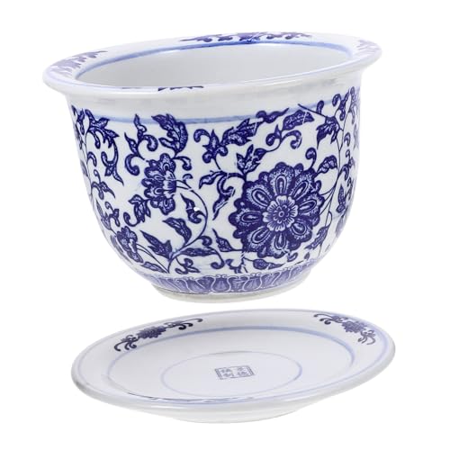 BESPORTBLE 1satz Blauer Keramik Blumentopf Mit Untersetzer Für Sukkulenten Und Pflanzen Eleganter Pflanzkübel Für Balkon Garten Und Innenräume Außendurchmesser Und Langlebig von BESPORTBLE
