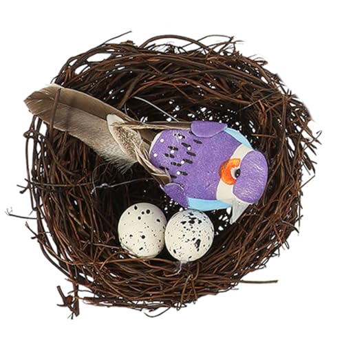 BESPORTBLE 1satz Künstliches Rattan Vogel Nest Mit Eiern Und Kunstvogel Frühlingsdekoration Für Garten Käfige Und Innenräume Realistische Ornamente Für Haus Und Garten von BESPORTBLE