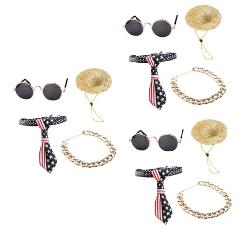 BESPORTBLE 12stücke Teiliges Für Haustiere Vintage-Hut Sonnenbrille Goldene Kette Und Fliege Für Partys Und Fotos Mit Modischen Accessoires Für Katzen Und Hunde von BESPORTBLE