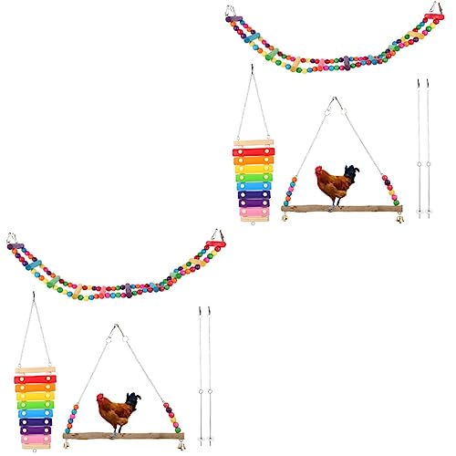 BESPORTBLE 2 Sätze Papageienfutter-Set Haustierspielzeug zum Aufhängen Haustier hängen Vogelspielzeug holzspielzeug Spielzeuge Spielset aus Holz Hahn- und Hühnerspielzeug Hühnerschaukel Vögel von BESPORTBLE