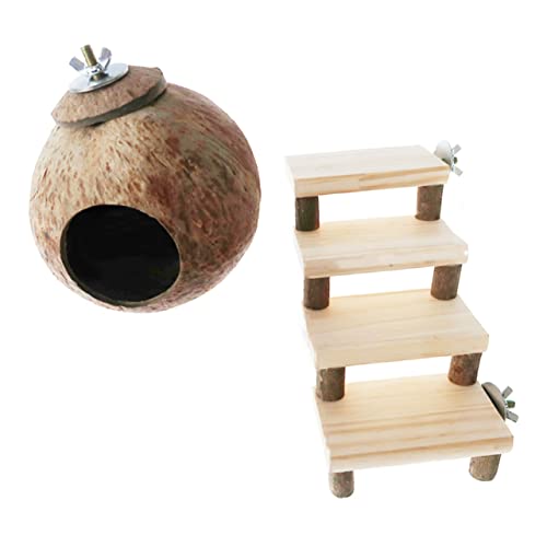 BESPORTBLE 2stücke Natur Kokosnussschalen Nest Für Kleine Haustiere Für Hamster Meerschweinchen Und Andere Kleintiere Langlebig Und Installieren Treppe Und Nest von BESPORTBLE