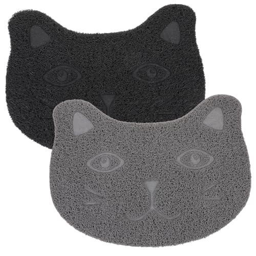 BESPORTBLE 2 Stück rutschfeste Katzenstreu Matten aus Langlebigem PVC Leicht zu Reinigen Temperaturbeständig für Innenbereich und Haustierfutterplätze Schwarz und Dunkelgrau von BESPORTBLE