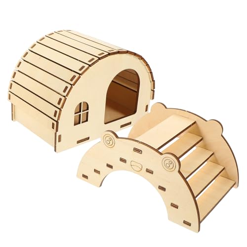 BESPORTBLE 2stücke DIY Holz Hamsterhaus Versteck Und Holzbrücke Für Kleine Tiere Haltbares Spielzeug Für Hamster Und Ratten Einfach Zu Montieren Und Dekorieren von BESPORTBLE
