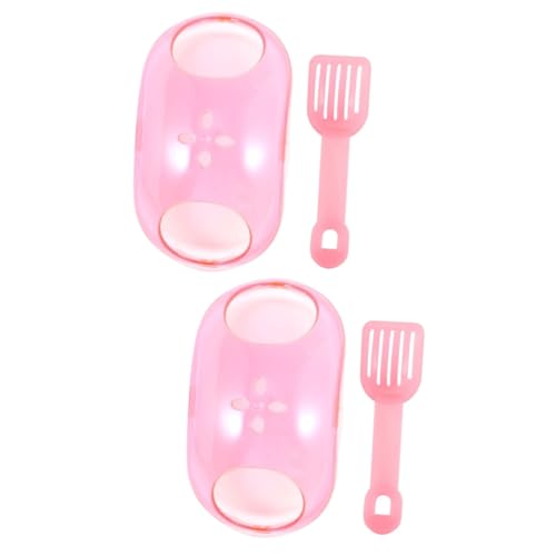 BESPORTBLE 2St Hamster-Sandbadehaus Hamstersand Hamster Ecktöpfchen Hamstertopf mit Schaufel Hamsterhaus Hamster sandbad Chinchilla Sandbad Chinchilla-Sandbadehaus Sandbad mit Schaufel Rosa von BESPORTBLE
