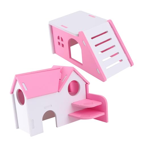 BESPORTBLE 2stück Teiliges PVC Hamsterhaus Mit Doppelter Etage Rosa Villa Für Ratten Mäuse Und Zwerghamster Zum Spielen Und Erkunden Aus Hochwertigem PVC Gefertigt von BESPORTBLE
