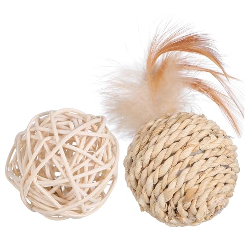 BESPORTBLE 2stücke Katzen-Spielzeug Rattan-bälle Mit Glocken Interaktives Kätzchen Spielzeug Für Wohnungskatzen Spiel Jagd Und Entspannung von BESPORTBLE