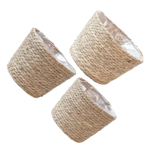 BESPORTBLE 3 Stück Blumentopfkorb aus Stroh wundermuschel blumenbank waschkorb Geflochtener Wäschekorb Mülleimer aus Seegras zimmerpflanzen geflochtene Aufbewahrungskörbe Korb für Desktop von BESPORTBLE