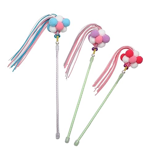 BESPORTBLE Interaktives Katzenspielzeug 3 Stück Plüsch Ball und Quaste Katzenangel für Kätzchen Stärkt die Bindung Fördert Aktivität für Indoor Spiel von BESPORTBLE