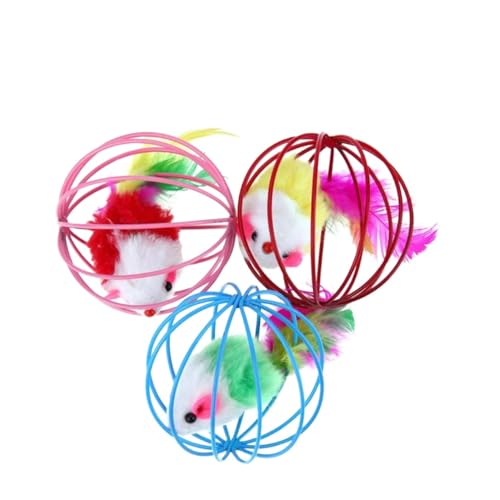 BESPORTBLE 3stücke Katzen Spielzeug Mäuse Käfigform Interaktive Ball Spielzeuge Für Katzen Zufällige Farben Fördert Und Verhindert Kratzschäden von BESPORTBLE