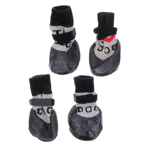 BESPORTBLE 4 Stück Haustierschuhe Sockenschuhe Welpensocken Hundesocke Aus Wolle Welpenschuhe Socke Haustier Socke Anti-rutsch-Stiefel Für Hunde Hundeschuhe Socke Welpenstiefel Black Plastik von BESPORTBLE