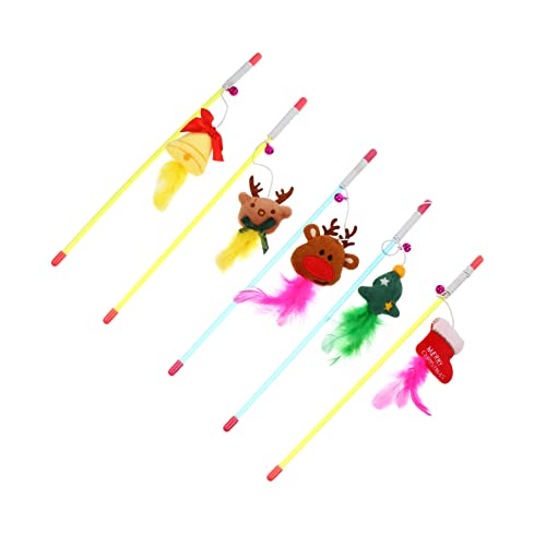 BESPORTBLE 5 Stück Weihnachtlicher Katzenangel mit Glocken Teiliges Interaktives Katzenspielzeug aus Plüsch für Kätzchen Fördert die Interaktivität und Hält Katzen Fit und Glücklich von BESPORTBLE