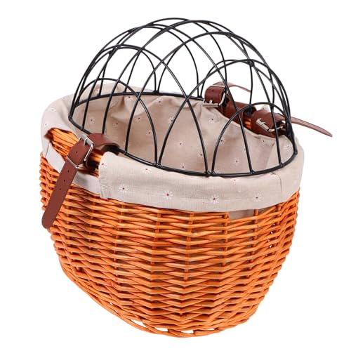 BESPORTBLE Fahrradkorb Handgeflochten aus Rattan mit Abnehmbarem Metalldeckel Wetterbeständig Groß und Verstellbar Geeignet als Haustierkorb für Hunde und Katzen Honigfarben Zufällige Farbe von BESPORTBLE