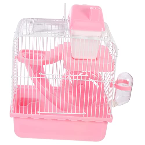 BESPORTBLE Hamsterkäfig Hamsterheime Chinchillakäfig Hamsterversteck Hamsterfutter Meerschweinchenstall Zwinger Hamster käfig Hamster cage Hamsterzubehör Doppelstockkäfig Eisen Rosa von BESPORTBLE