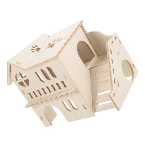 BESPORTBLE Hölzerne Hamsterhaus Mit Leiter Hamster-versteck Aus Holz Chinchilla-Haus Holz-hamsterspielzeug Doppelstöckiges Für Kleine Haustiere von BESPORTBLE