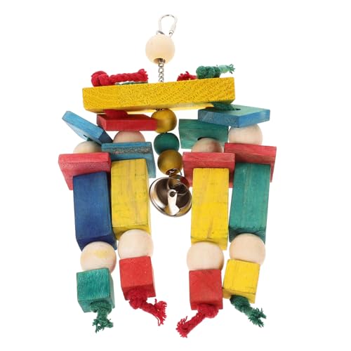 BESPORTBLE Parrot Kauspielzeug Aus Natürlichem Holz Für Nymphensittiche Und Kleine Vögel Bissfestes Spielzeug Zum Spielen Und Schnabelpflege Mit Bunten Holzstücken Und Baumwollknoten von BESPORTBLE