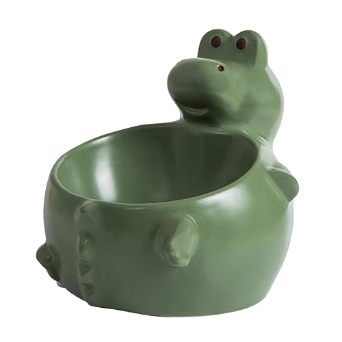 BESPORTBLE Keramiknapf mit Hohem Boden Große Kapazität Futternapf für Hunde und Katzen Wasserhalter und Leicht Zu Reinigen Cartoon-Dinosaurier-Design Grün von BESPORTBLE