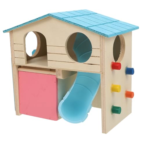 BESPORTBLE Kletterhaus Mit Rutsche Für Hamster - Holz Und Spielhütte Für Meerschweinchen - Chinchillas Und Ratten Blau Ideal Für Aktives Und Klettern von BESPORTBLE
