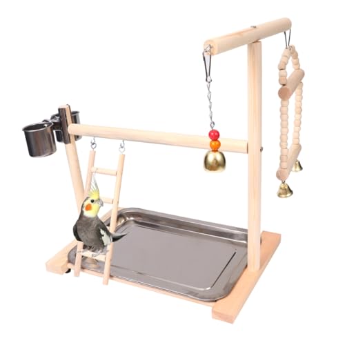 BESPORTBLE Holz-papageien-Spielplatz Mit -futterbox Schaukelndem Brückenleiter Und Glocken-Spielzeug Für Sittiche Nymphensittiche Und Andere Kleine Vögel von BESPORTBLE