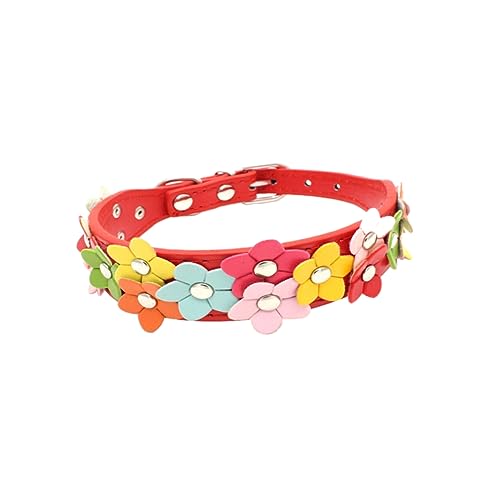 BESPORTBLE verstellbares Haustierhalsband d Ringe catchring sicherheitsschu Safety hundehalsbänder Haustier Hundehalsband Kragen de Haustierhalsband Doppelreihe Kleiner Blumenhund rot von BESPORTBLE