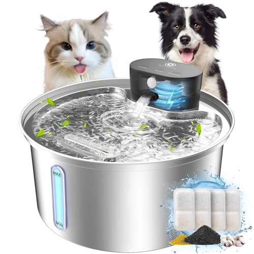 Hund Wasserbrunnen, Automatischer Katzenwasserbrunnen Hund Wasserspender Großartig für Hunde Katzen und Multi-Pet Home (Grau, Edelstahl) von BEST JAJA
