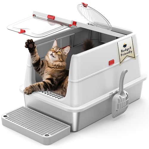 Katzentoilette aus Edelstahl: geschlossene Katzentoiletten mit Deckel – Extra große Metall-Kitty-Katzentoilette mit hohen Seiten oben Eingang XL Katzentoilette für große Katzen Anti-Auslauf Katzentoilette aus Edelstahl: geschlossene Katzentoiletten mit Deckel – Extra große Metall-Kitty-Katzentoilette mit hohen Seiten oben Eingang XL Katzentoilette für große Katzen Anti-Auslauf von BEST JAJA