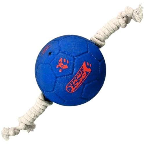 BEST SPORTING Hundespielzeug Ball mit Seil – Interaktives Tauzieh-Spielzeug, 16 cm, Robustes Gummi, für kleine & mittelgroße Hunde, in Rot oder Blau (Blau) von BEST SPORTING
