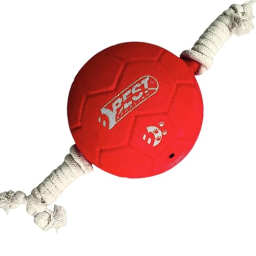 BEST SPORTING Hundespielzeug Ball mit Seil – Interaktives Tauzieh-Spielzeug, 16 cm, Robustes Gummi, für kleine & mittelgroße Hunde, in Rot oder Blau (Rot) von BEST SPORTING