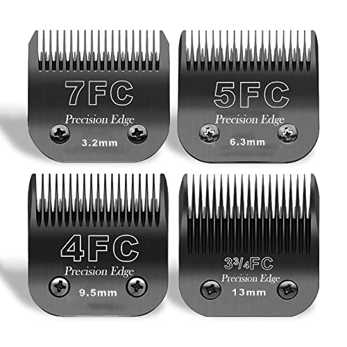 7FC+5FC+4FC+3FC Ersatzmesser für Hundepflege, kompatibel mit den Serien Heiniger/Moser Max45/Andis/Oster A5/Wahl KM10 Series Schermaschine für Hunde,Schwarz von BESTBOMG