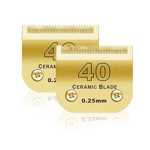 BESTBOMG 2 Stück 40# Ersatzklinge für Hundepflege, kompatibel mit Heiniger/Moser Max45 Serien /Andis/Oster A5 Hundehaarschneider, Größe #40 Schnitt Länge 1/100 Zoll (0,25 mm), Gold von BESTBOMG