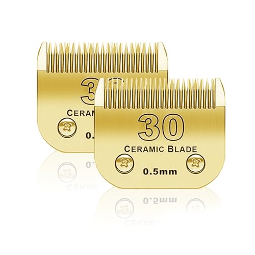 BESTBOMG 2 Stück 30# Ersatzklinge für Hundepflege, kompatibel mit Heiniger/Moser Max45 /Andis/Oster A5 Haarschneidemaschine für Hunde, Größe 30#, Schnittlänge 1/50 (0,5 mm), goldfarben, 2 Stück von BESTBOMG