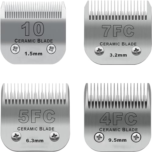 BESTBOMG Ersatzmesser für Hundepflege,4 Stück,kompatibel mit den Serien Heiniger/Moser Max45/Andis/Oster A5 Schermaschine für Hunde,Größe 1,5 mm - 9,5 mm,Schnittlänge (10+7FC+5FC+4FC) von BESTBOMG