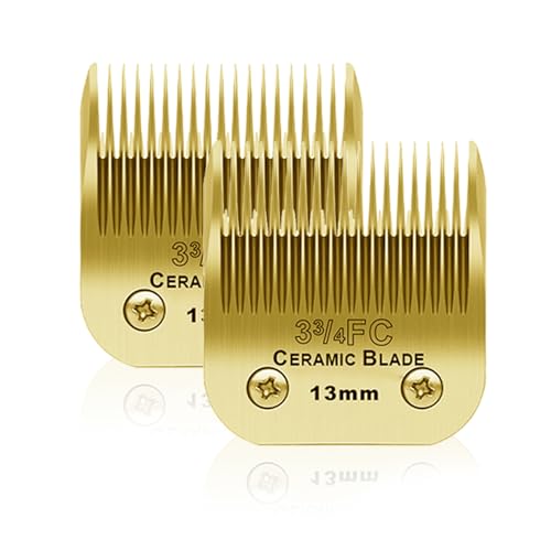 BESTBOMG 2 Stück 3-3/4FC Ersatzklinge für Hundepflege, kompatibel mit Heiniger/Moser Max45/Andis/Oster A5 Haarschneidemaschine für Hunde, Größe 3-3/4FC, Schnittlänge 1/2 Zoll (13 mm), goldfarben, 2 von BESTBOMG